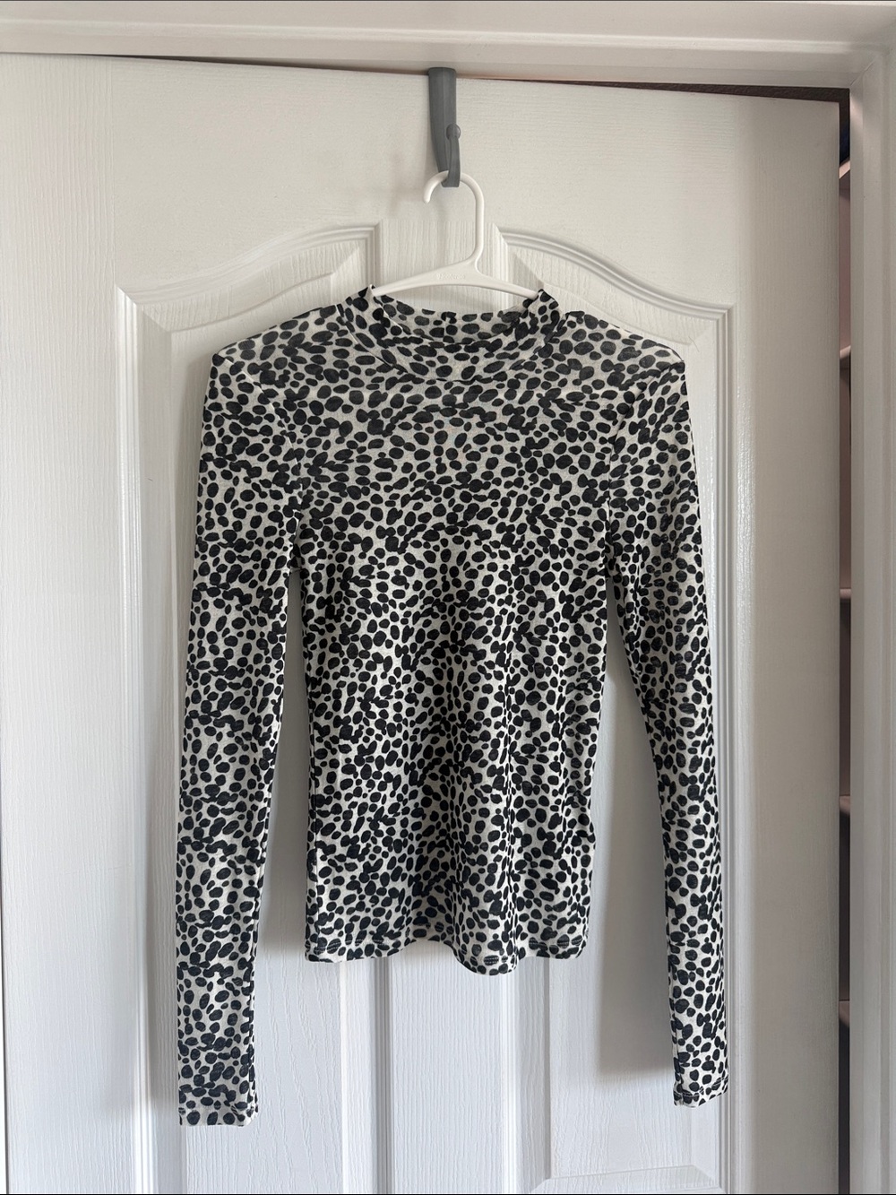 Women's Black and White Leopard Print Sheer Long Sleeve